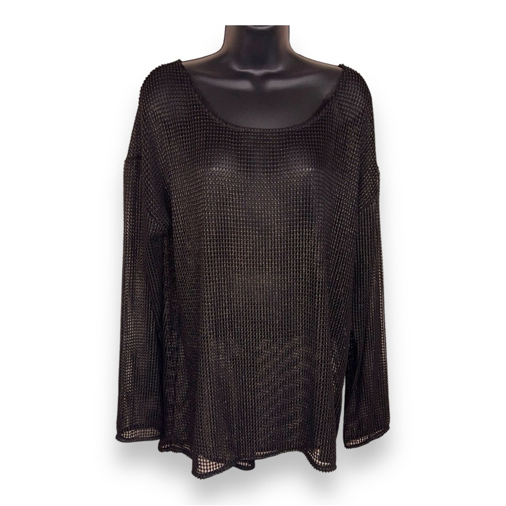 LARGE ROCK AND REPUBLIC BLACK GOLD SHIMMER MESH TOP GOTH PUNK BIKER